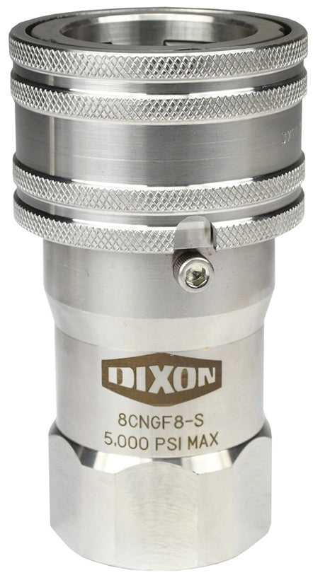 8CNGF8-S by Dixon Valve | Hydraulic Quick Disconnect Coupling | CNG-Series | 1" Female NPTF x 1" Body Size | ISO-B Compressed Natural Gas Socket | Nitrile Seal | 303 Stainless Steel