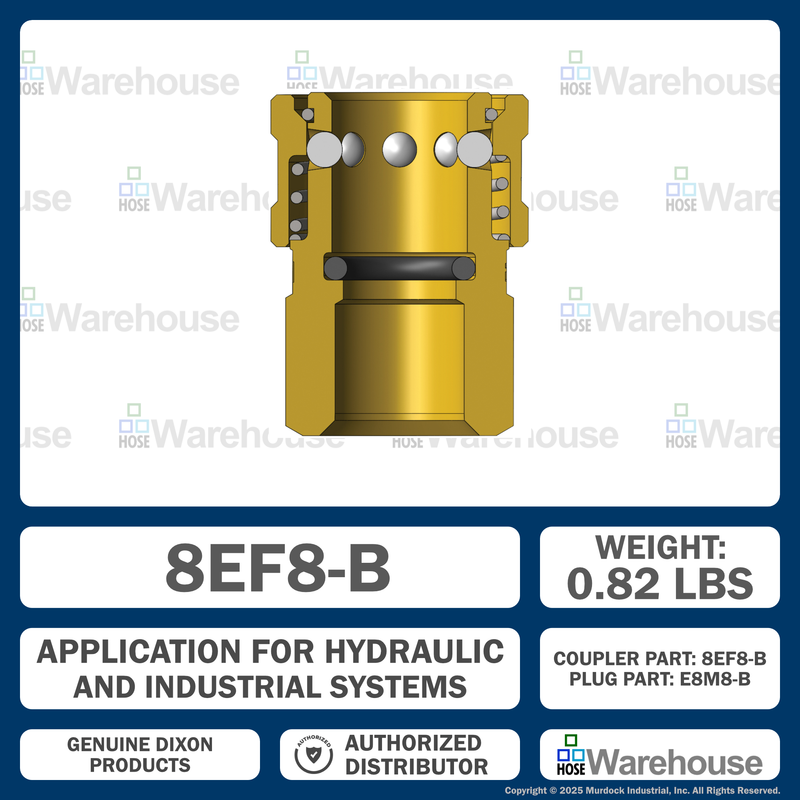 8EF8-B by Dixon Valve | Hydraulic Quick Disconnect Coupling | E-Series | 1" Female NPTF x 1" Straight-Through Interchange | Socket | Nitrile Seal | Brass