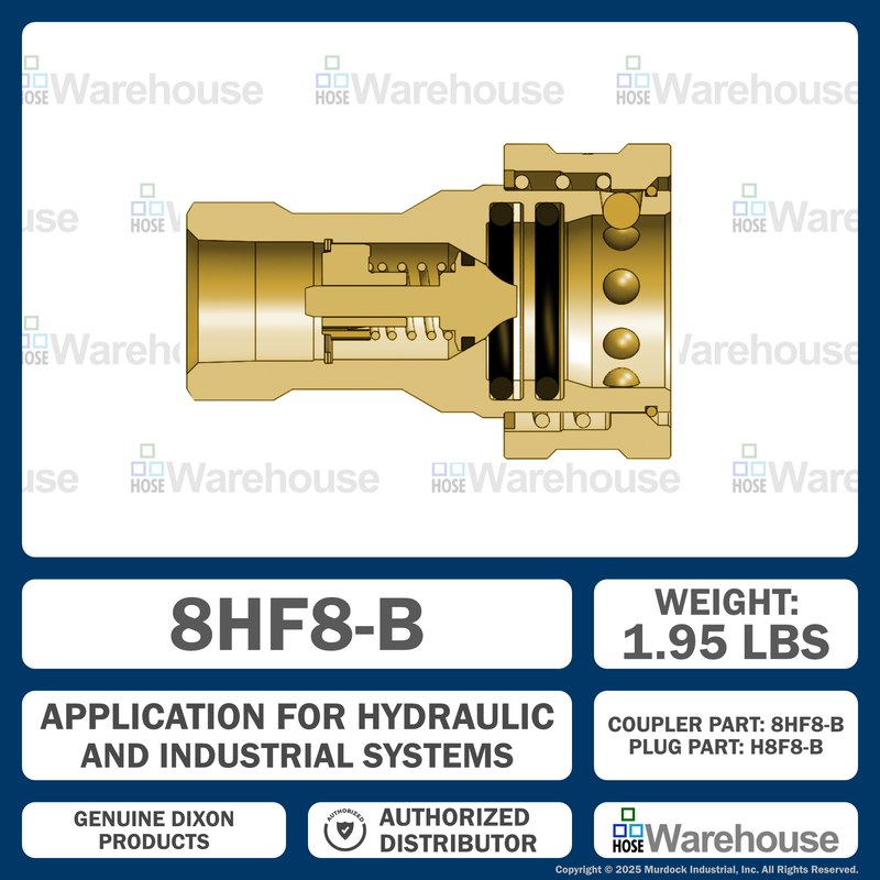 8HF8-B by Dixon Valve | Hydraulic Quick Disconnect Coupling | H-Series | 1" Female NPTF x 1" ISO-B Interchange | Socket | Nitrile Seal | Brass