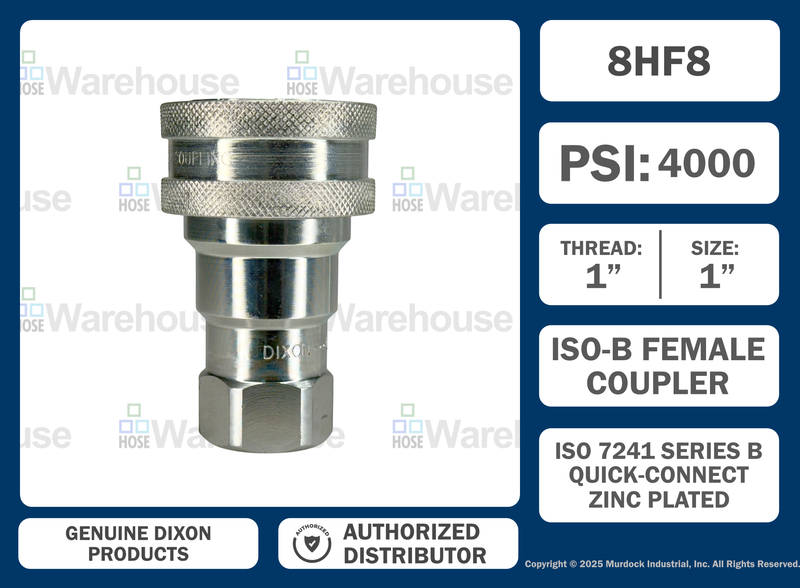 8HF8 by Dixon Valve | Hydraulic Quick Disconnect Coupling | H-Series | 1" Female NPTF x 1" ISO-B Interchange | Socket | Nitrile Seal | Steel