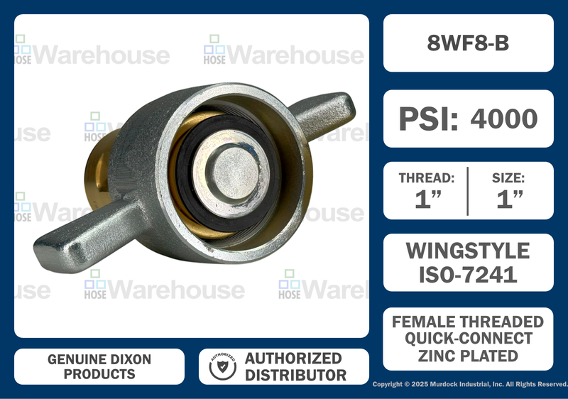 8WF8-B by Dixon Valve | Hydraulic Quick Disconnect Coupling | W-Series | 1" Female NPTF x 1" Wingstyle Interchange | Socket | Nitrile Seal | Brass