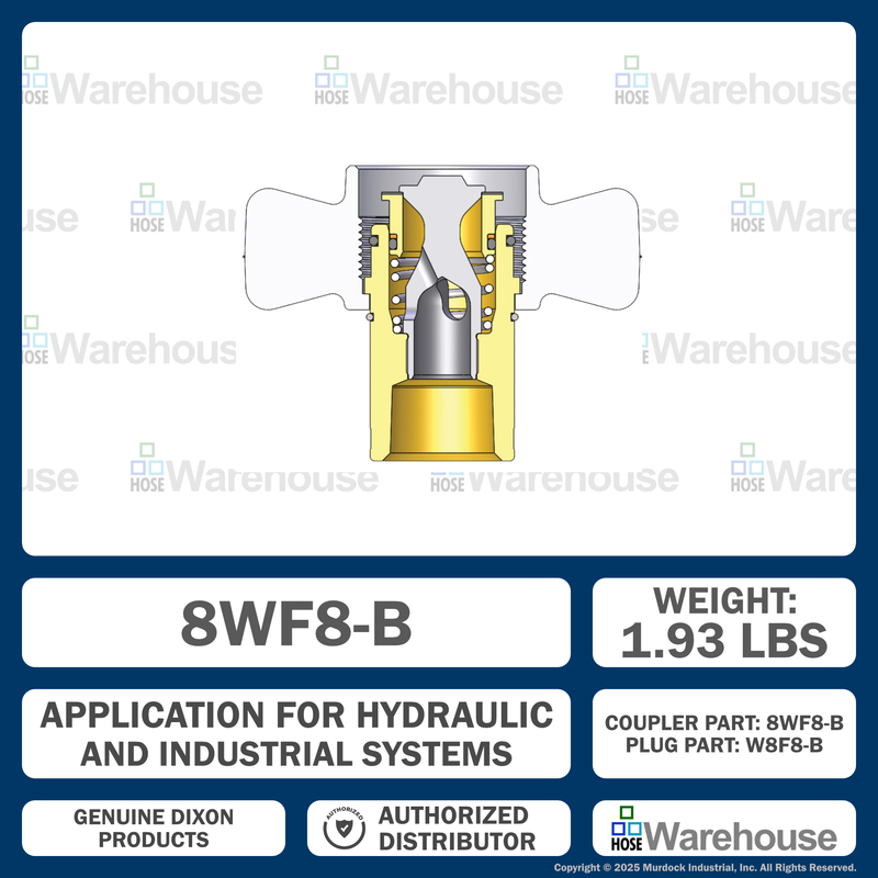 8WF8-B by Dixon Valve | Hydraulic Quick Disconnect Coupling | W-Series | 1" Female NPTF x 1" Wingstyle Interchange | Socket | Nitrile Seal | Brass