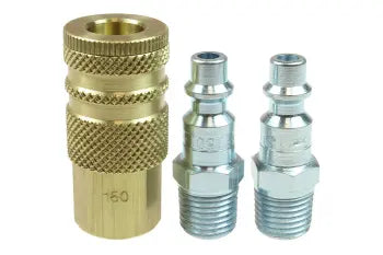 160-1-DL by Coilhose | Industrial Coupler/Plug Set | 1/4" Automotive Coupler Female NPT Thread / 1/4" Connector Male NPT Thread | Straight | Brass/Plated Steel | Pack of 5