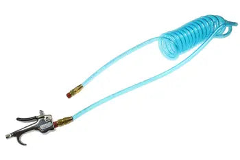 600-PR532-10B-T by Coilhose | Flexcoil Air Hose with 600-S Blow Gun | 5/32" Hose ID x 1/4" Hose OD | 1/4" Male NPT Swivel Fittings | Transparent Blue | Polyurethane | 10ft