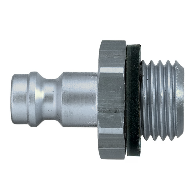 9087 21 13 by Parker | Legris Plug Quick Disconnect | 1/4" Male BSPP Thread | 17 mm Hex | 28 mm Length | Straight | Nickel-Plated Brass