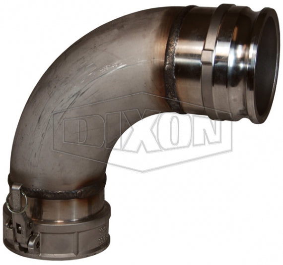 RDA90600EZ by Dixon Valve | EZ Boss-Lock Cam & Groove Coupler | 90° Elbow | Type DA | 6" Adapter x 6" Coupler | 316 Stainless Steel