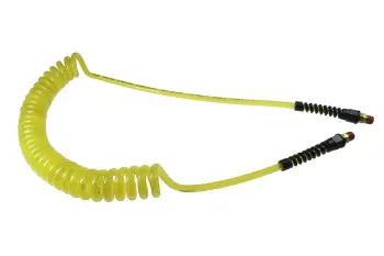PUE14-25B-TY by Coilhose | Flexeel® Reinforced Coiled Air Hose | 1/4" Hose ID x 3/8" Hose OD | 1/4" Male NPT Swivel Reusable Strain Relief Fittings | Transparent Yellow | Polyurethane | 25ft