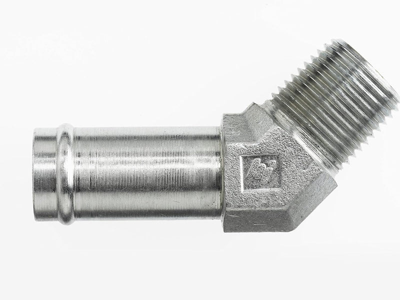 4503-12-08-FG by Brennan Inc. | -12 Hose Barb x -08 Male Pipe | 45° Elbow | Forged Steel
