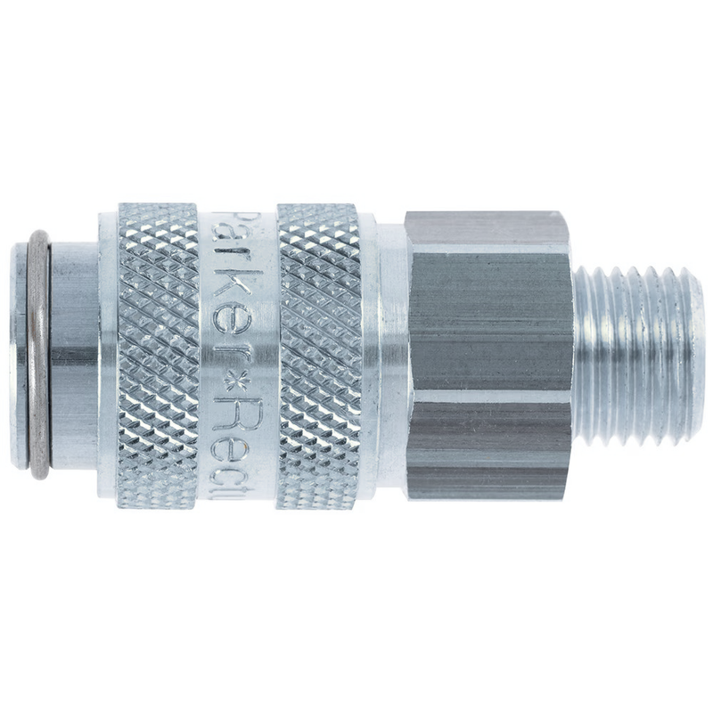 9201 21 13 by Parker | Legris Coupler Quick Disconnect | 1/4" Male BSPP Thread | 17 mm Hex | 38 mm Length | Straight | Nickel-Plated Brass
