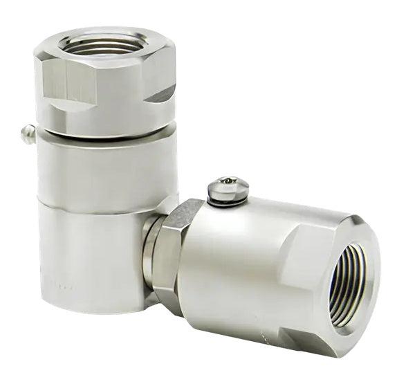 9DP8FP50XFP50-NI-AL by Super Swivel | DP5024-NI-AL | Dual Plane Swivel | 1/2-14 Female Pipe NPTF x 1/2-14 Female Pipe NPTF | 0.297" Through Hole | 90° Elbow | Electroless Nickel | AFLAS Seal