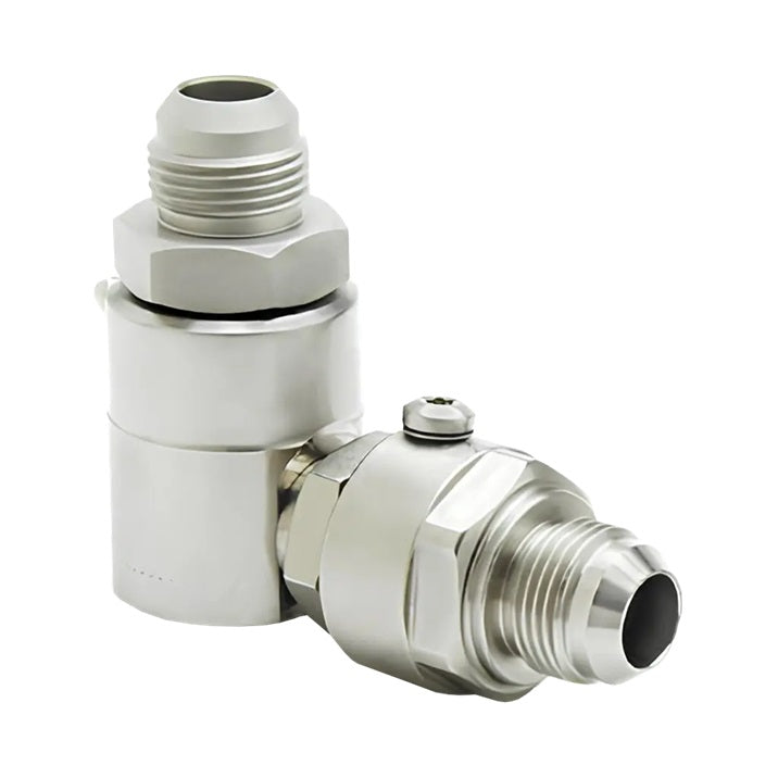 9DP4MJ6XMJ6-NI-V by Super Swivel | DP7003-NI-V | Dual Plane Swivel | 9/16-18 Male 37° JIC x 9/16-18 Male 37° JIC | 0.250" Through Hole | 90° Elbow | Electroless Nickel | Viton Seal