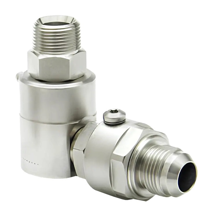 9DP24MP150XMJ24-NI-ETP by Super Swivel | DP6875-NI-ETP | Dual Plane Swivel | 1-1/2-11-1/2 Male Pipe NPTF x 1-7/8-12 Male 37° JIC | 0.844" Through Hole | 90° Elbow | Electroless Nickel | Extreme Viton® Seal