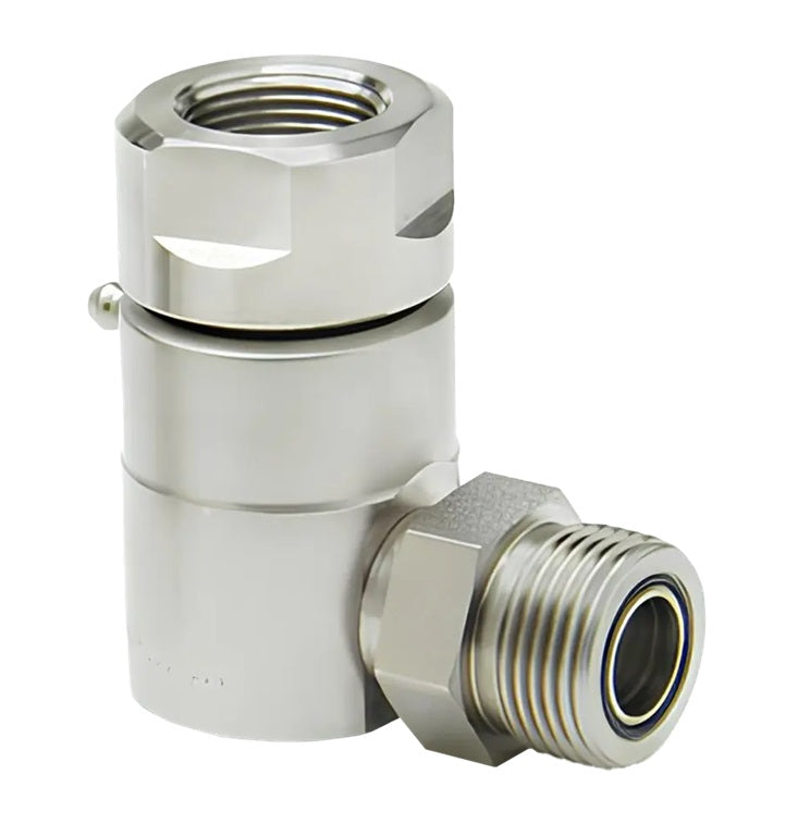 9SS8FP38XMFS6-NI-AL by Super Swivel | 8414-NI-AL | 3/8-18 Female Pipe NPTF x 11/16-16 Male Face Seal MFS | 0.265" Through Hole | 90° Elbow | Electroless Nickel | AFLAS Seal