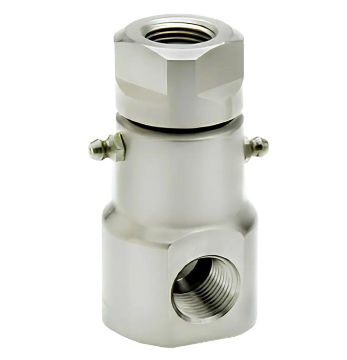 9SS8HPFP38XFP38-NI-90V by Super Swivel | 23270-NI-90V | High Pressure 3/8-18 Female Pipe NPTF x 3/8-18 Female NPTF | 0.437" Through Hole | 90° Elbow | Electroless Nickel | Viton Seal