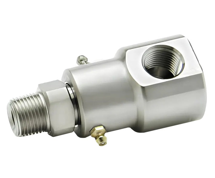 9SS8HPMP50XFP50-Ni-90V by Super Swivel | 6023-Ni-90V | High Pressure 1/2-14 Male Pipe NPTF x 1/2-14 Female NPTF | 0.437" Through Hole | 90° Elbow | Electroless Nickel | Viton Seal