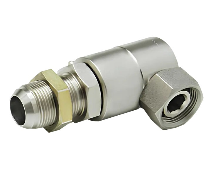 9SS8MJB8XPS38-Z-AL by Super Swivel | 6611-Z-AL | 3/4-16 Male 37° JIC Bulkhead x 3/8-18 Female Pipe Swivel NPSM | 0.327" Through Hole | 90° Elbow | Zinc | AFLAS Seal