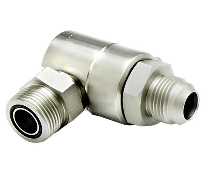 9SS8MJ8XMFS6-Z-AL by Super Swivel | 8211-Z-AL | 3/4-16 Male 37° JIC x 11/16-16 Male Face Seal MFS | 0.265" Through Hole | 90° Elbow | Zinc | AFLAS Seal