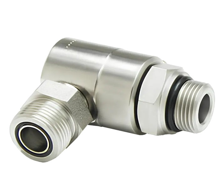 9SS4MO6XMFS6-Z-AL by Super Swivel | 8601-Z-AL | 9/16-18 Male O-Ring ORB x 11/16-16 Male Face Seal MFS | 0.265" Through Hole | 90° Elbow | Zinc | AFLAS Seal