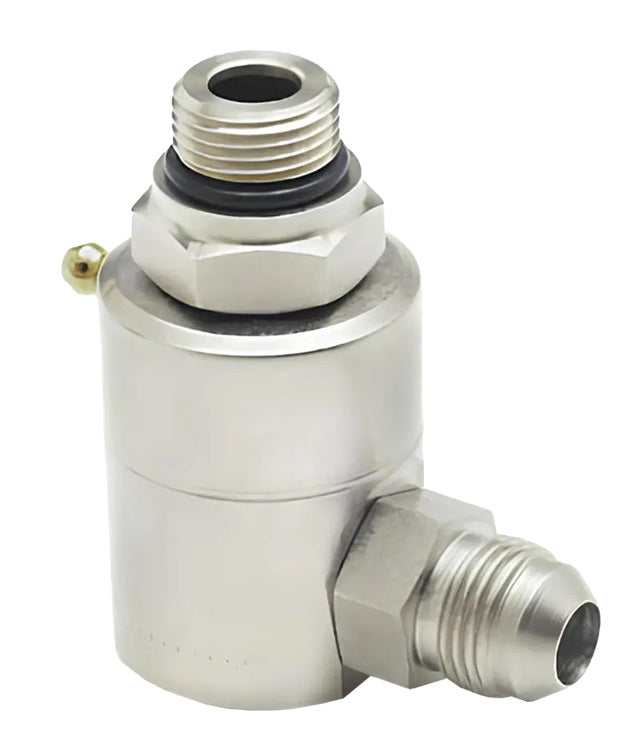 9SS8MO8XMJ8-Ni-ETP by Super Swivel | 6915-Ni-ETP | 3/4-16 Male O-Ring ORB x 3/4-16 Male 37° JIC | 0.297" Through Hole | 90° Elbow | Electroless Nickel | Extreme Viton® Seal