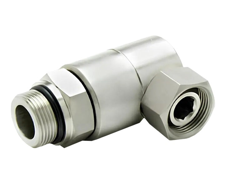 9SS8MO8XPS38-Ni-ETP by Super Swivel | 6415-Ni-ETP | 3/4-16 Male O-Ring ORB x 3/8-18 Female Pipe Swivel NPSM | 0.327" Through Hole | 90° Elbow | Electroless Nickel | Extreme Viton® Seal