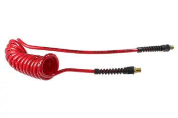 PU38-154-R by Coilhose | Flexcoil Air Hose | 3/8" Hose ID x 9/16" Hose OD | 1/4" Male NPT Rigid Strain Relief Fittings | Red | Polyurethane | 15ft
