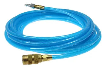 PFE5025T15X by Coilhose | Flexeel® Reinforced Hose | 5/16" Hose ID | 0.473" Hose OD | 1/4" Six Ball Coupler & Connector with Quick Connect Fittings | Industrial | 25ft | Transparent Blue | Straight | Polyurethane