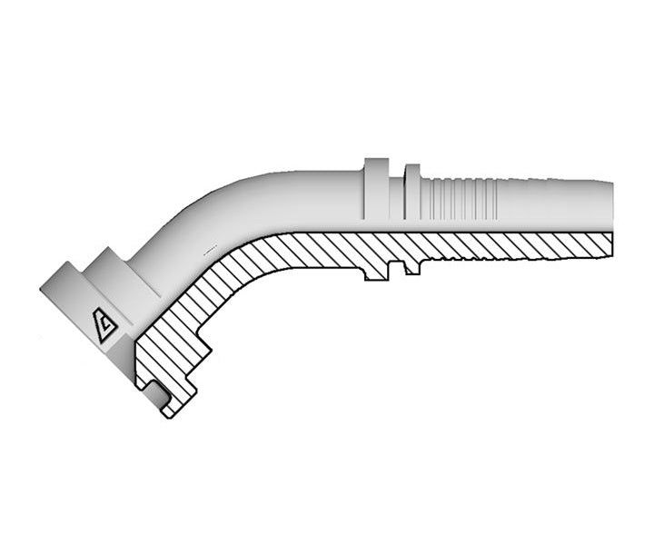 A-2432-C614 Alfagomma by Kuriyama | A Series | Two-Piece Hydraulic Hose Fitting | SAE J518 | 45° Elbow | -24 Hose ID x -32 Code 61 Flange | Steel