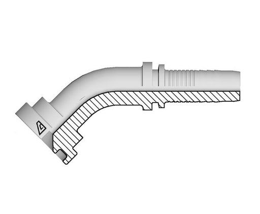A-2432-C614 Alfagomma by Kuriyama | A Series | Two-Piece Hydraulic Hose Fitting | SAE J518 | 45° Elbow | -24 Hose ID x -32 Code 61 Flange | Steel