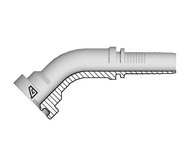 A-0808-C624 Alfagomma by Kuriyama | A Series | Two-Piece Hydraulic Hose Fitting | SAE J518 | 45° Elbow | -08 Hose ID x -08 Code 62 Flange | Steel