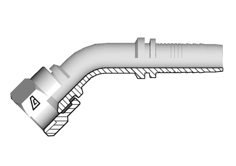 A-0506-FAE4 Alfagomma by Kuriyama | A Series | Two-Piece Hydraulic Hose Fitting | 45° Elbow | -05 Hose ID x -06 Female SAE 45° Seat | Steel