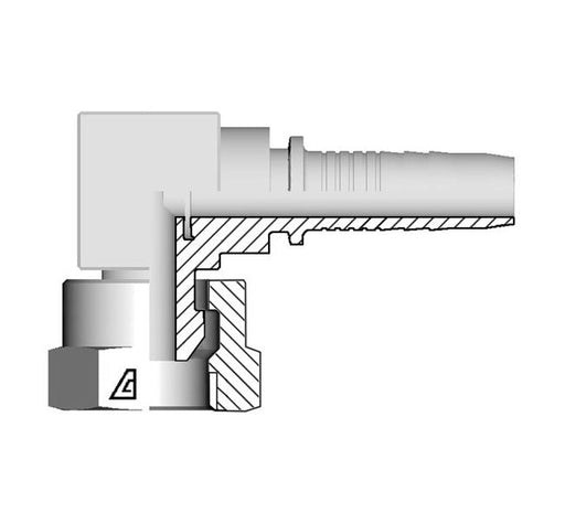 A-0404-FBC9 Alfagomma by Kuriyama | A Series | Two-Piece Hydraulic Hose Fitting | Compact 90° Elbow | -04 Hose ID x -04 Female BSPP 60° Cone | Steel