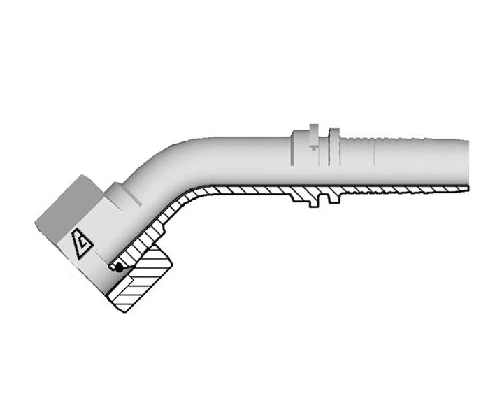 A-0302-FBP4 Alfagomma by Kuriyama | A Series | Two-Piece Hydraulic Hose Fitting | 45° Elbow | -03 Hose ID x -02 Female BSPP O-Ring Swivel 60° Cone | Steel