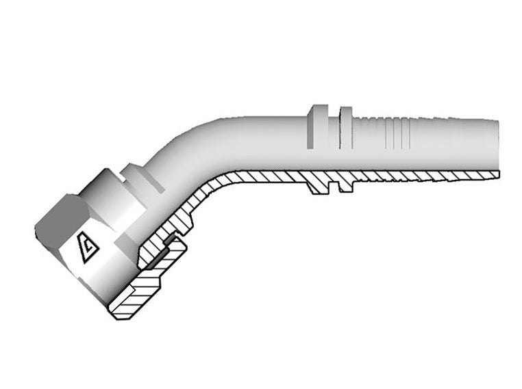 A-1620-FJ45 Alfagomma by Kuriyama | A Series | Two-Piece Hydraulic Hose Fitting | 45° Elbow | -16 Hose ID x -20 Female JIC 37° Swivel | Steel