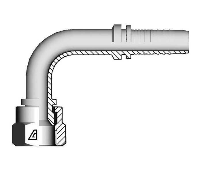 A-1010-FJ9S Alfagomma by Kuriyama | A Series | Two-Piece Hydraulic Hose Fitting | 90° Elbow | Short Drop | -10 Hose ID x -10 Female JIC 37° Swivel | Steel