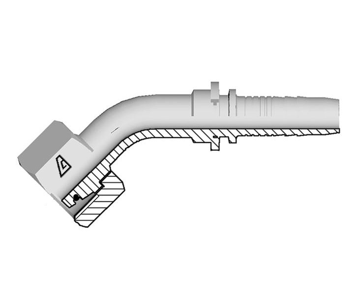 A-0622-FM4H Alfagomma by Kuriyama | A Series | Two-Piece Hydraulic Hose Fitting | 45° Elbow | DIN 3865 Heavy | -06 Hose ID x M22 Female Metric O-Ring Swivel 24° Seat | Steel