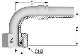 A-0516-FM9L Alfagomma by Kuriyama | A Series | Two-Piece Hydraulic Hose Fitting | 90° Elbow | DIN 3865 Light | -05 Hose ID x M16 Female Metric O-Ring Swivel 24° Seat | Steel