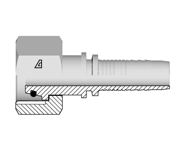 A-0520-FMOH Alfagomma by Kuriyama | A Series | Two-Piece Hydraulic Hose Fitting | DIN 3865 Heavy | -05 Hose ID x M20 Female Metric O-Ring Swivel 24° Seat | Steel