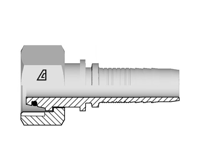 A-0622-FMOL Alfagomma by Kuriyama | A Series | Two-Piece Hydraulic Hose Fitting | DIN 3865 Light | -06 Hose ID x M22 Female Metric O-Ring Swivel 24° Seat | Steel