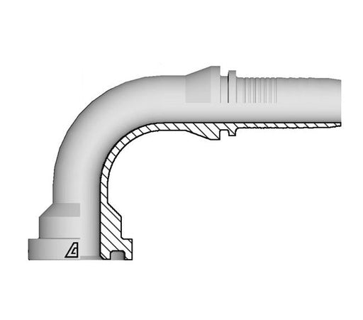 A-1010-KF90 Alfagomma by Kuriyama | A Series | Two-Piece Hydraulic Hose Fitting | 90° Elbow | -10 Hose ID x 1.34" Komatsu O-Ring Flange | Steel