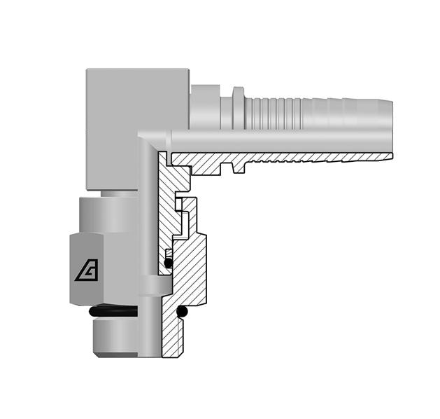 A-1616-MBS9 Alfagomma by Kuriyama | A Series | Two-Piece Hydraulic Hose Fitting | Compact 90° Elbow | -16 Hose ID x -16 Male SAE O-Ring Boss Swivel | Steel