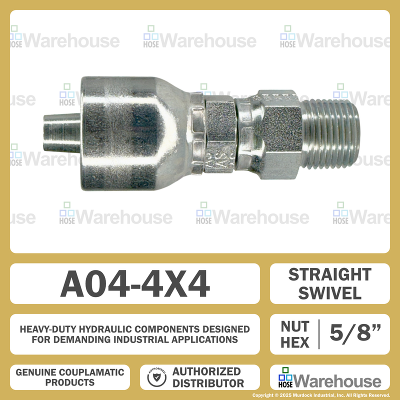 A04-4x4 by Couplamatic | A Series Coupling | 1/4" Hose ID x 1/4-18 Thread Male Swivel NPTF | Straight