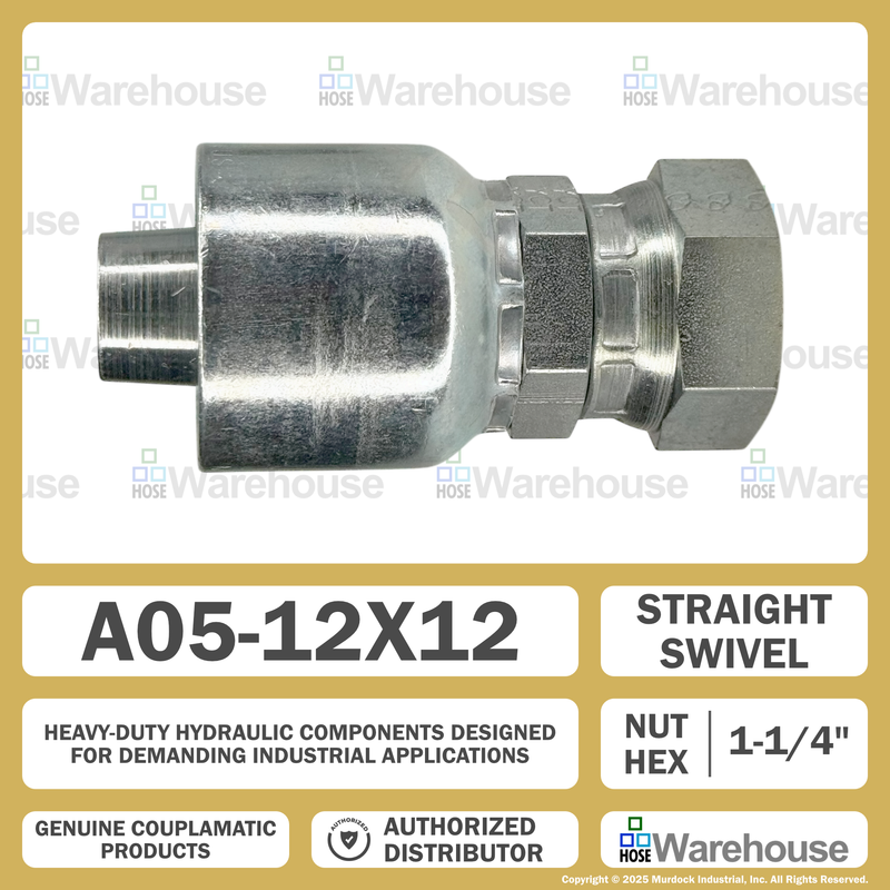 A05-12x12 by Couplamatic | A Series Coupling | 3/4" Hose ID x 3/4-14 Thread Female Swivel NPSM | Straight