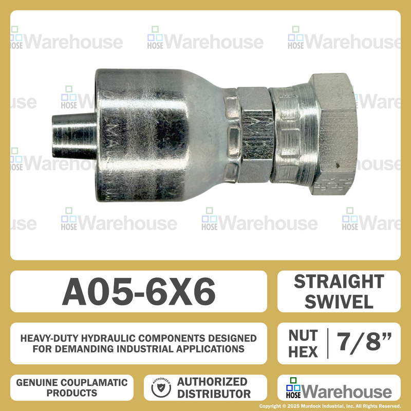 A05-6x6 by Couplamatic | A Series Coupling | 3/8" Hose ID x 3/8-18 Thread Female Swivel NPSM | Straight