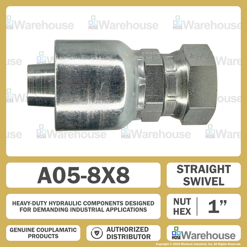 A05-8x8 by Couplamatic | A Series Coupling | 1/2" Hose ID x 1/2-14 Thread Female Swivel NPSM | Straight