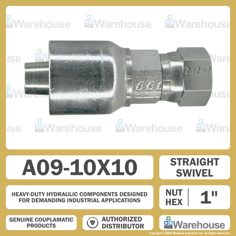 A09-10x10 by Couplamatic | A Series Coupling | 5/8" Hose ID x 7/8x14 Thread JIC 37° Female Swivel | Straight