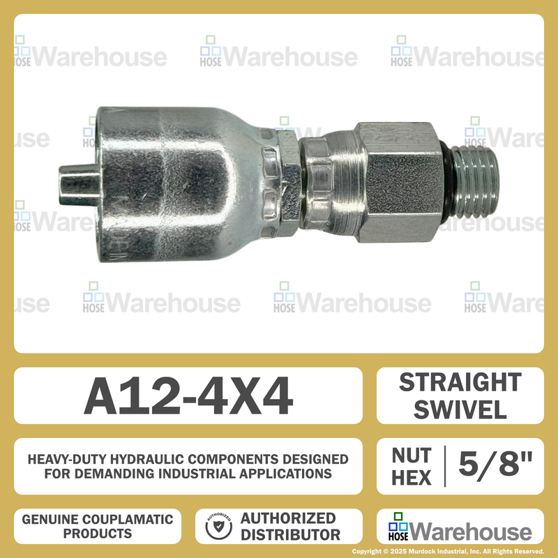 A12-4x4 by Couplamatic | A Series Coupling | 1/4" Hose ID x 7/16x20 Thread ORB Male Swivel | Straight