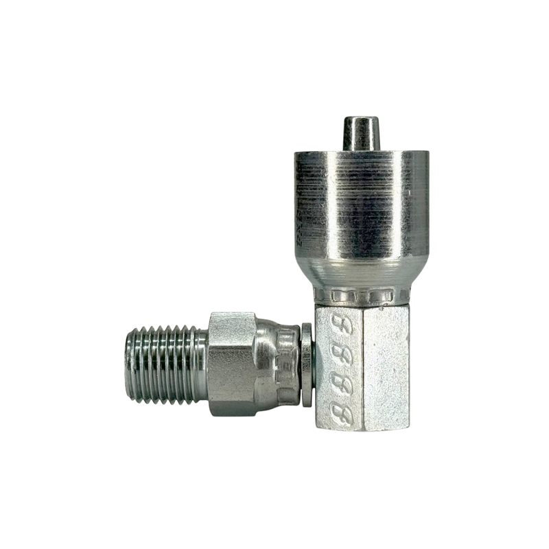 A14-6x6 by Couplamatic | A Series Coupling | 3/8" Hose ID x 3/8-18 Thread NPTF Male Swivel | 90° Elbow