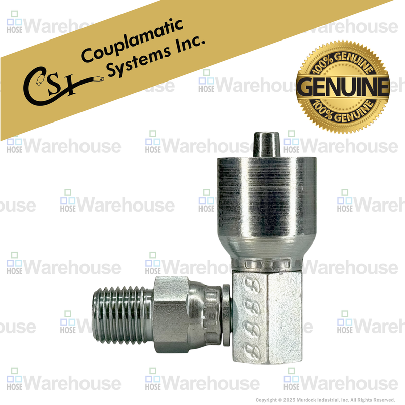 A14-6x6 by Couplamatic | A Series Coupling | 3/8" Hose ID x 3/8-18 Thread NPTF Male Swivel | 90° Elbow