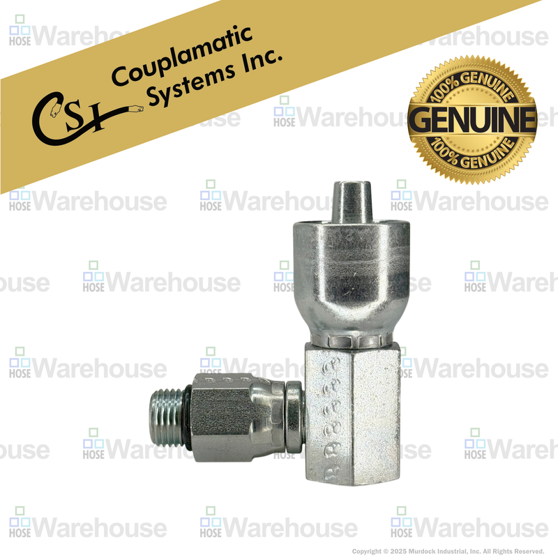 A15-6x6 by Couplamatic | A Series Coupling | 3/8" Hose ID x 9/16x18 Thread ORB Male Swivel | 90° Elbow