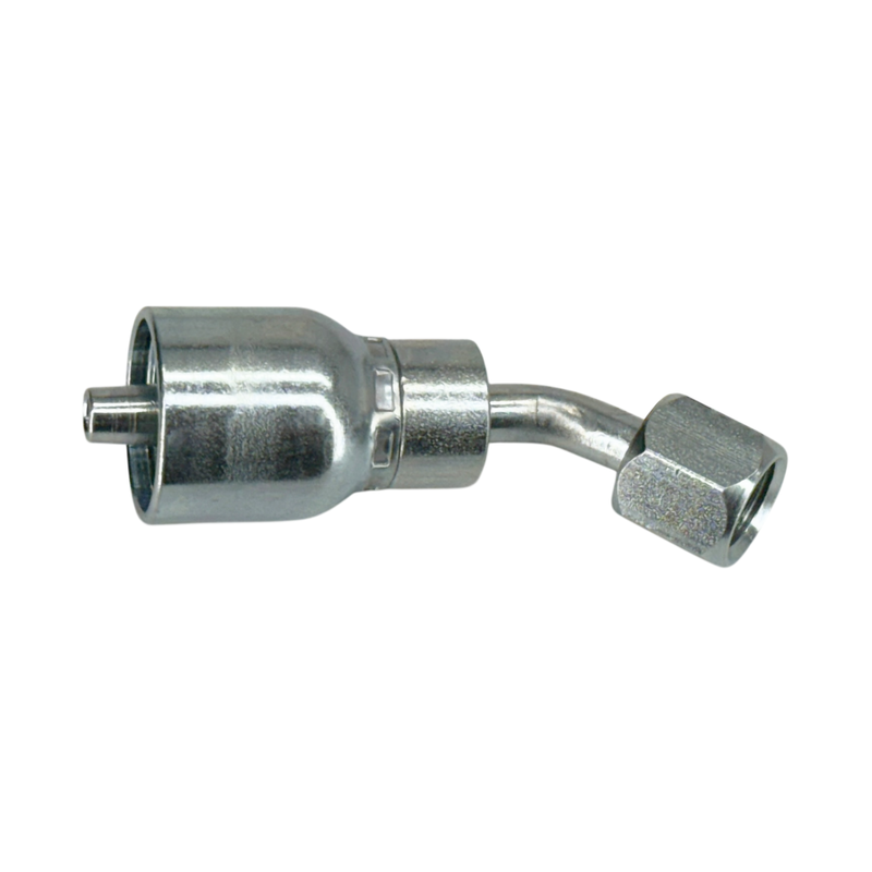 A25-6x6 by Couplamatic | A Series Coupling | 3/8" Hose ID x 9/16x18 Thread JIC Seat Female Swivel | 45° Elbow